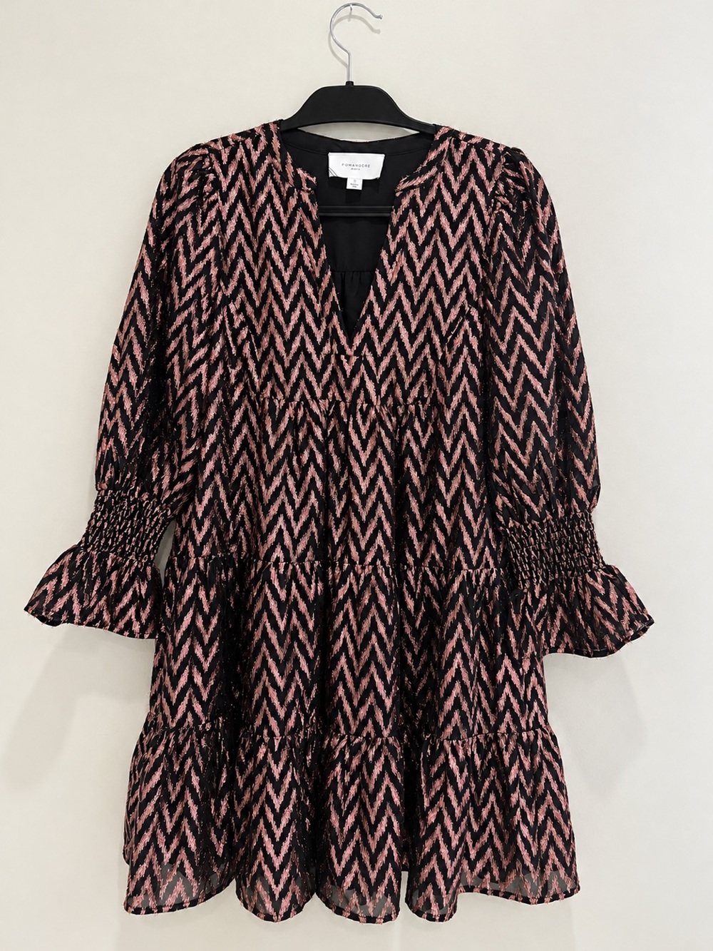 Tuckernuck Black and Pink Chevron Tiered Mini Dress